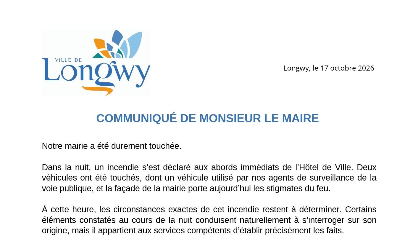 Message de Monsieur le Maire suite à l&rsquo;incendie qui a touché l&rsquo;Hôtel de Ville